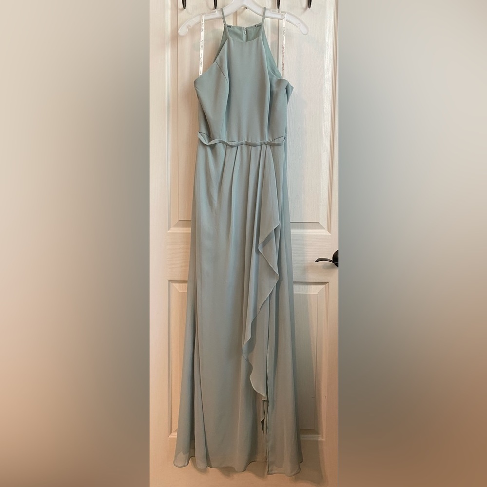 David’s Bridal Dress- women’s size 8, dusty sage, high neck chiffon dress